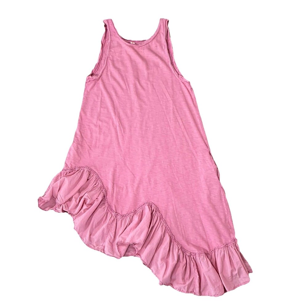 Anthro Daily Practice Pink Asymmetrical Ruffle Hem Swing Dress S - Picture 4 of 9